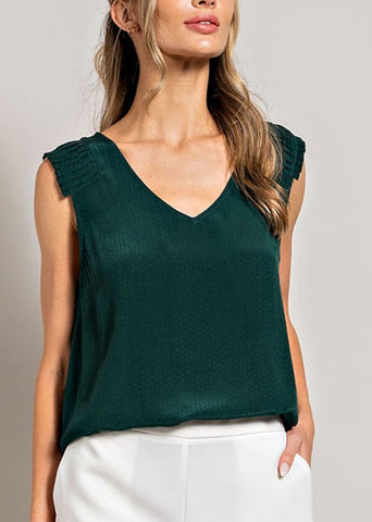 Pleated Sleeve Hunter Green Top
