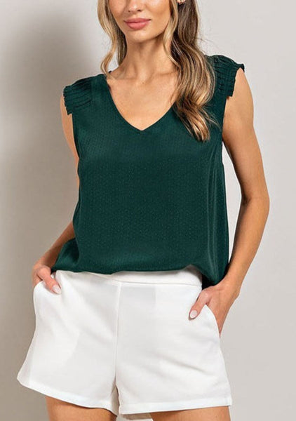 Pleated Sleeve Hunter Green Top