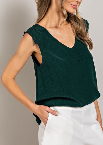 Pleated Sleeve Hunter Green Top