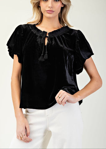 Black Velvet Puff Sleeve Top