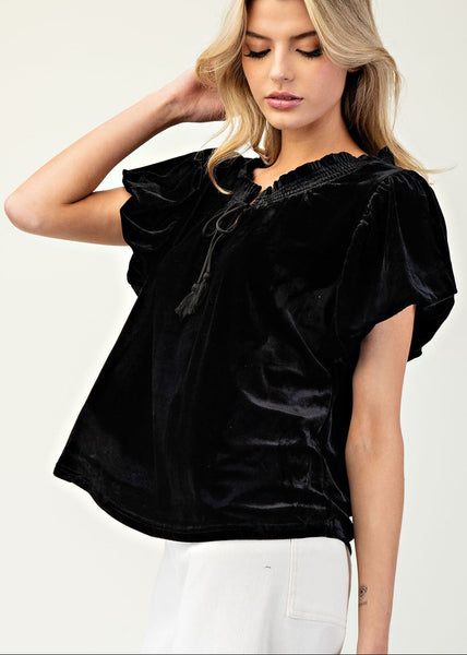 Black Velvet Puff Sleeve Top