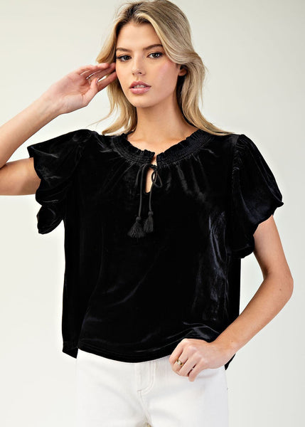 Black Velvet Puff Sleeve Top