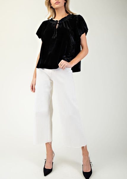 Black Velvet Puff Sleeve Top