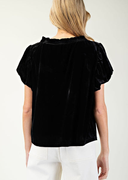 Black Velvet Puff Sleeve Top