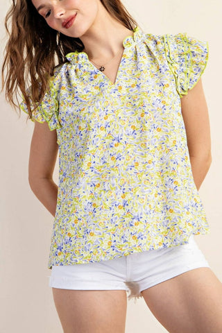 Floral Print Ruffle Sleeve Top