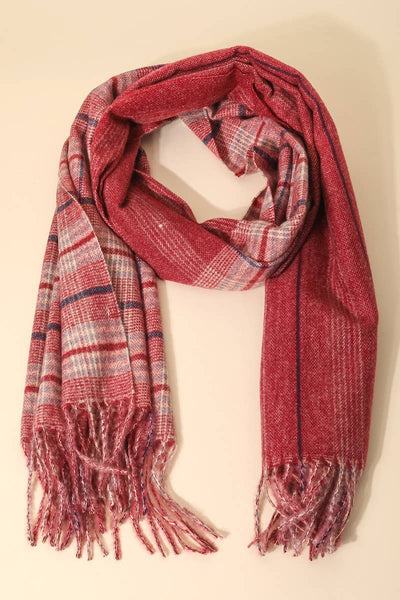 Double Pattern Plaid Striped Oblong Scarf: BE
