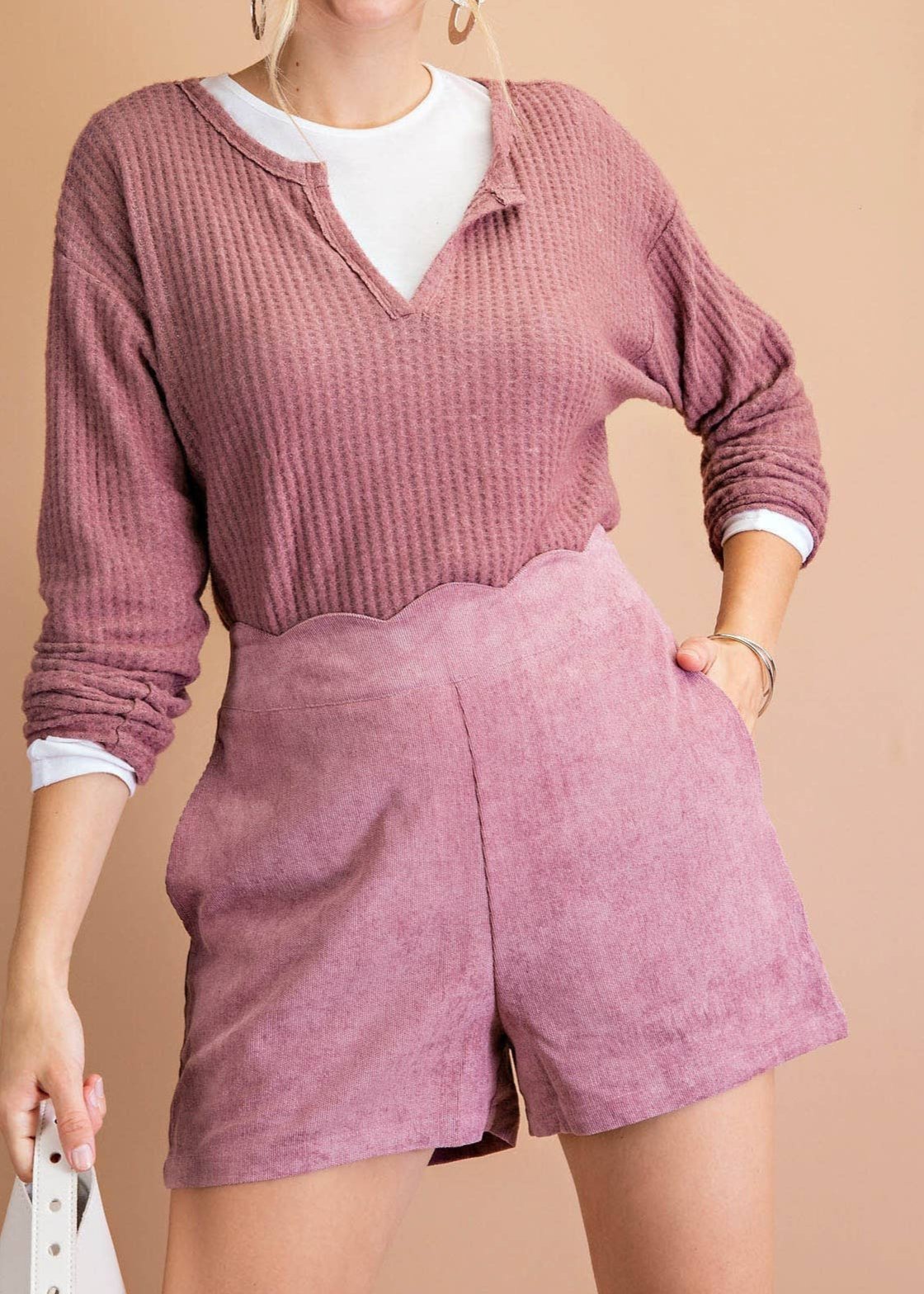 Vintage & Retro Inspired Hi-Rise Scalloped Shorts in Mauve~ FINAL SALE