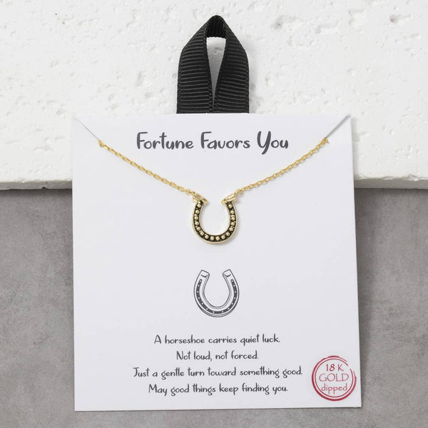 18K Gold Dipped Horseshoe Pendant Necklace in Gold and Black
