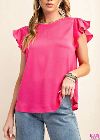 Plus Size Hot Pink Ruffle Sleeve Top