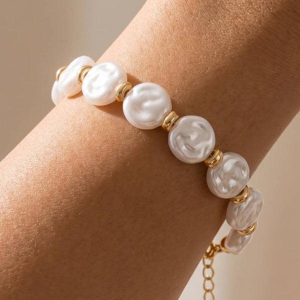 Coin Pearl Beaded Station Bracelet