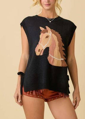 Western Horse Sweater Knit Top