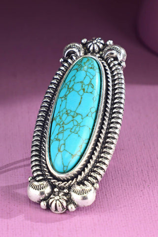 Western Long Oval Turquoise Cuff Ring