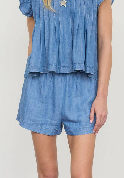 Elastic Waist Chambray Shorts