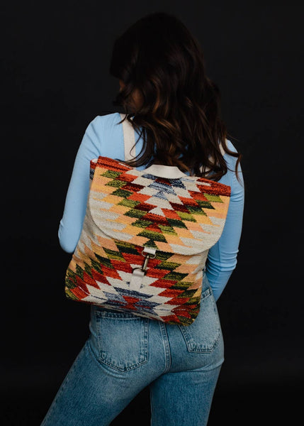 Tan & Multicolored Aztec Backpack