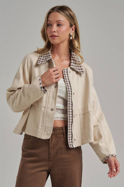 VINTAGE OXFORD CANVAS TWILL FALL JACKET_JLT00253-01: OLIVE/OATMEAL / S-M-L(2-2-2)