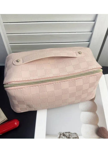 Vegan Leather Checkered Makeup Bag