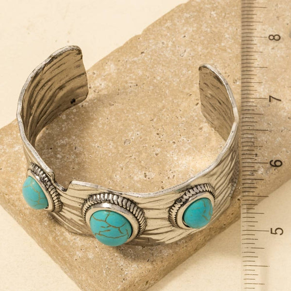 Silver Textured Turquoise Stone Cuff Bracelet