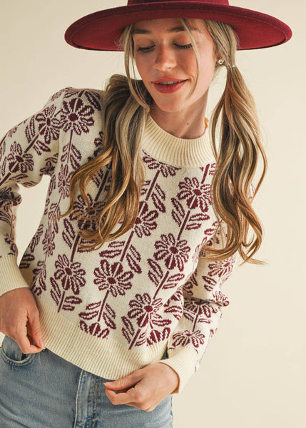 Floral Pattern Knit Sweater