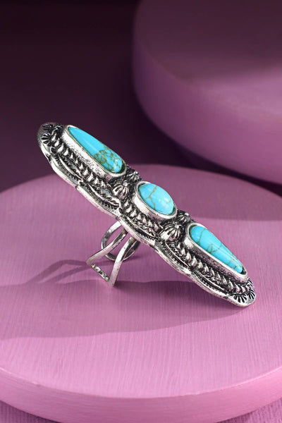 Western 3 Turquoise Teardrop Cuff ring