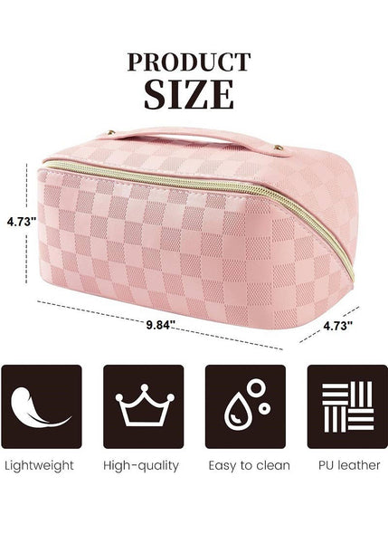Vegan Leather Checkered Makeup Bag