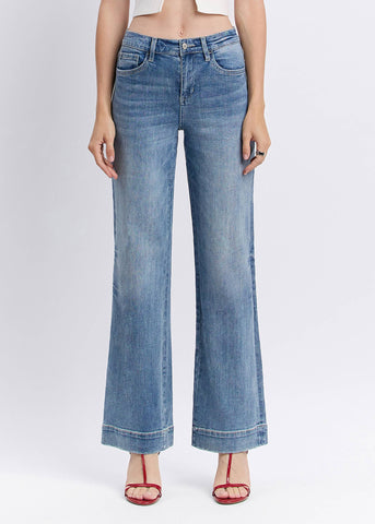 High Rise Trouser Hem Wide Leg Jeans