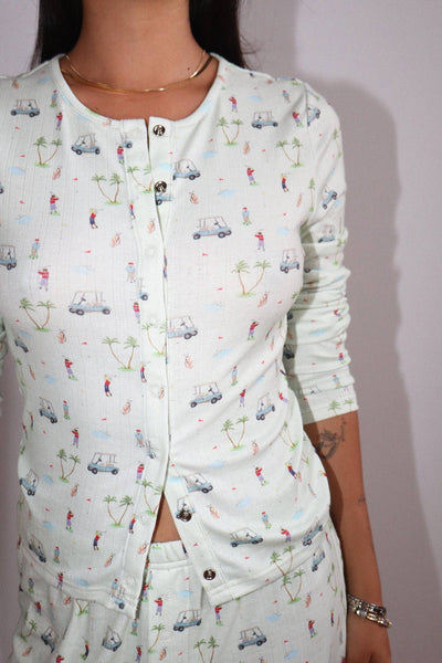 Golf Print Button Cardigan : Apple Green / S