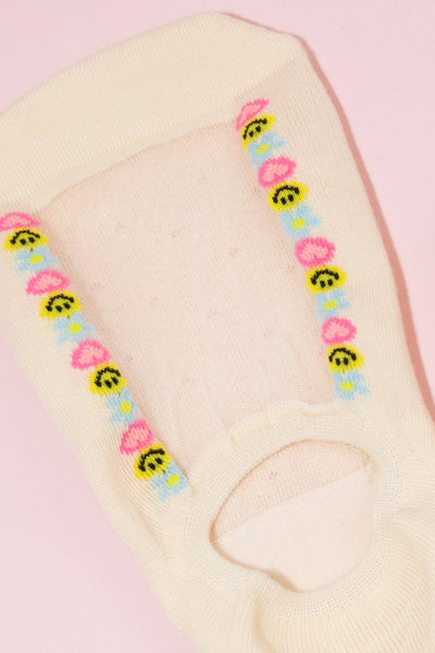 Ivory See Through Emoji Lined Low Rise Socks: IVORY