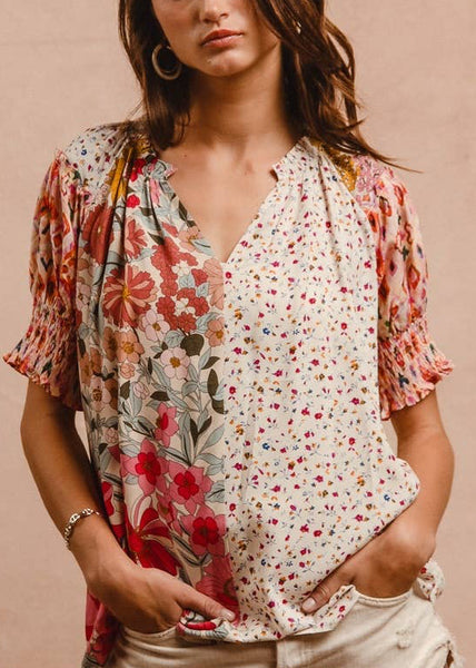Woven Mixed Print Floral Top