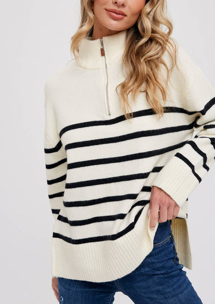 Quarter Zip Striped Pullover Sweater