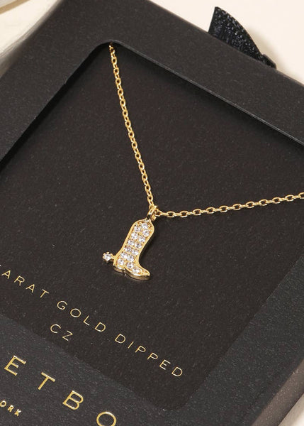 Secret Box Gold Dipped Western Cowboy Boot Pendant Necklace