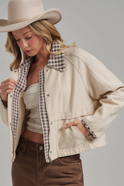 VINTAGE OXFORD CANVAS TWILL FALL JACKET_JLT00253-01: OLIVE/OATMEAL / S-M-L(2-2-2)