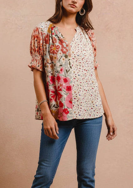 Woven Mixed Print Floral Top