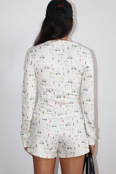 Golf Print Button Cardigan : Apple Green / L