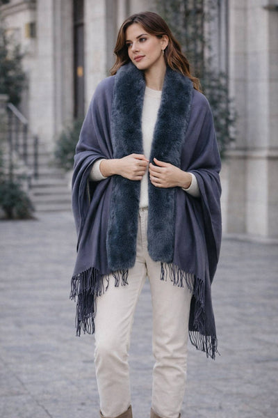 JC062843 16 Colors-Faux Fur Trim Softer Than Cashmere Scarf: Teal