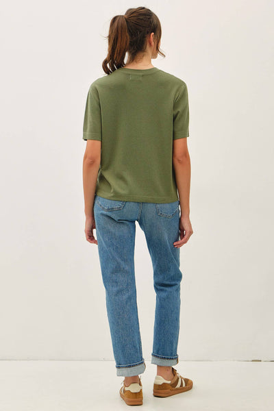 CASHMERE BLENDED SHORT SLEEVE SWEATER  : SLATE BLUE / S