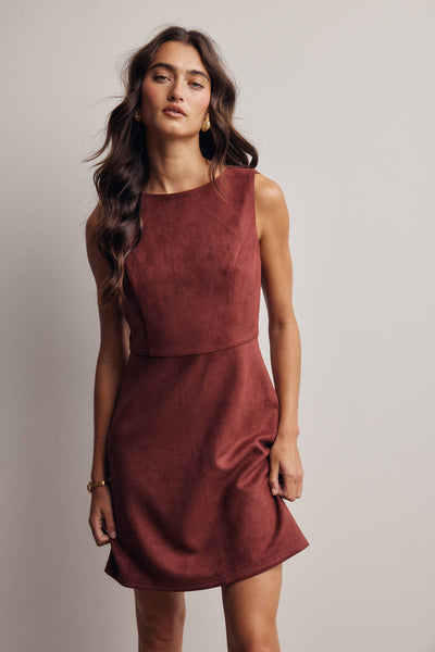 Burgundy Stretch Faux Suede Sleeveless Mini Dress