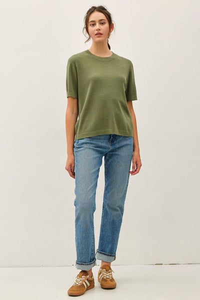 CASHMERE BLENDED SHORT SLEEVE SWEATER  : SLATE BLUE / M