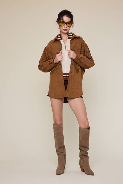 WESTERN STYLE CAMEL COLOR FRINGE POINT JACKET: CAMEL / M
