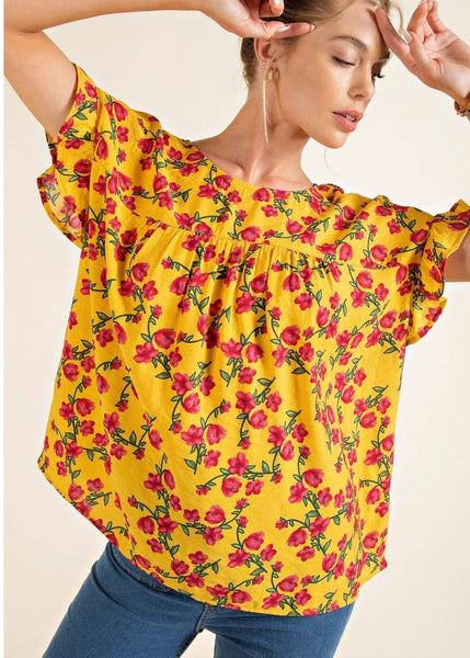Flutter Sleeve Floral Print Top