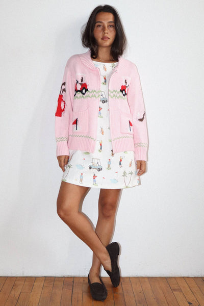 Hole In One Intarsia Zip Sweater : Green / XS