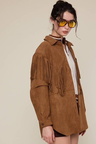 WESTERN STYLE CAMEL COLOR FRINGE POINT JACKET: CAMEL / S