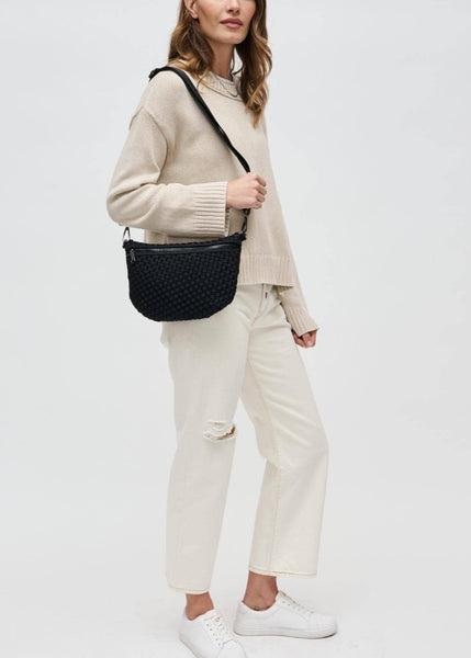Sol and Selene Woven Neoprene Crossbody Bag in Black