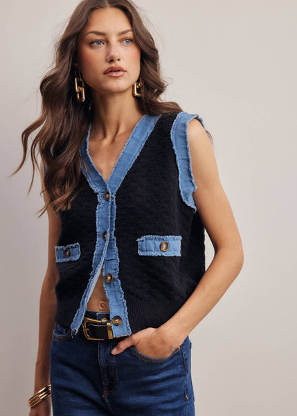 Hello Darlin' Denim Trim Knit Vest