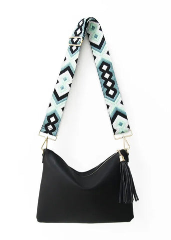 Black Crossbody Bag with Camera Strap