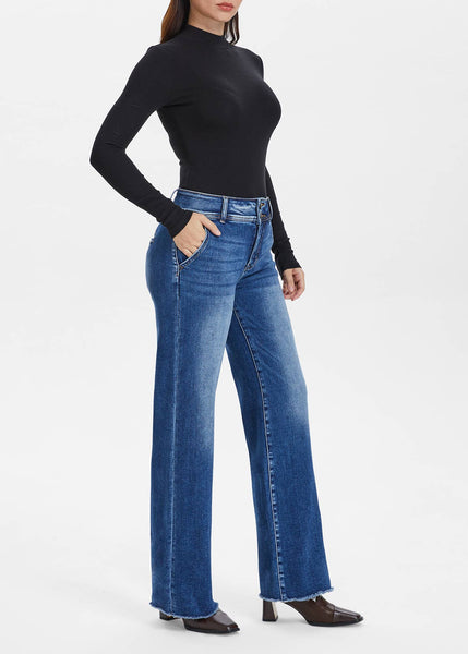 High Rise Straight Jeans with Raw Hem