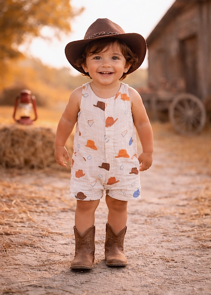 Lil' Cowboy Western Muslin Romper