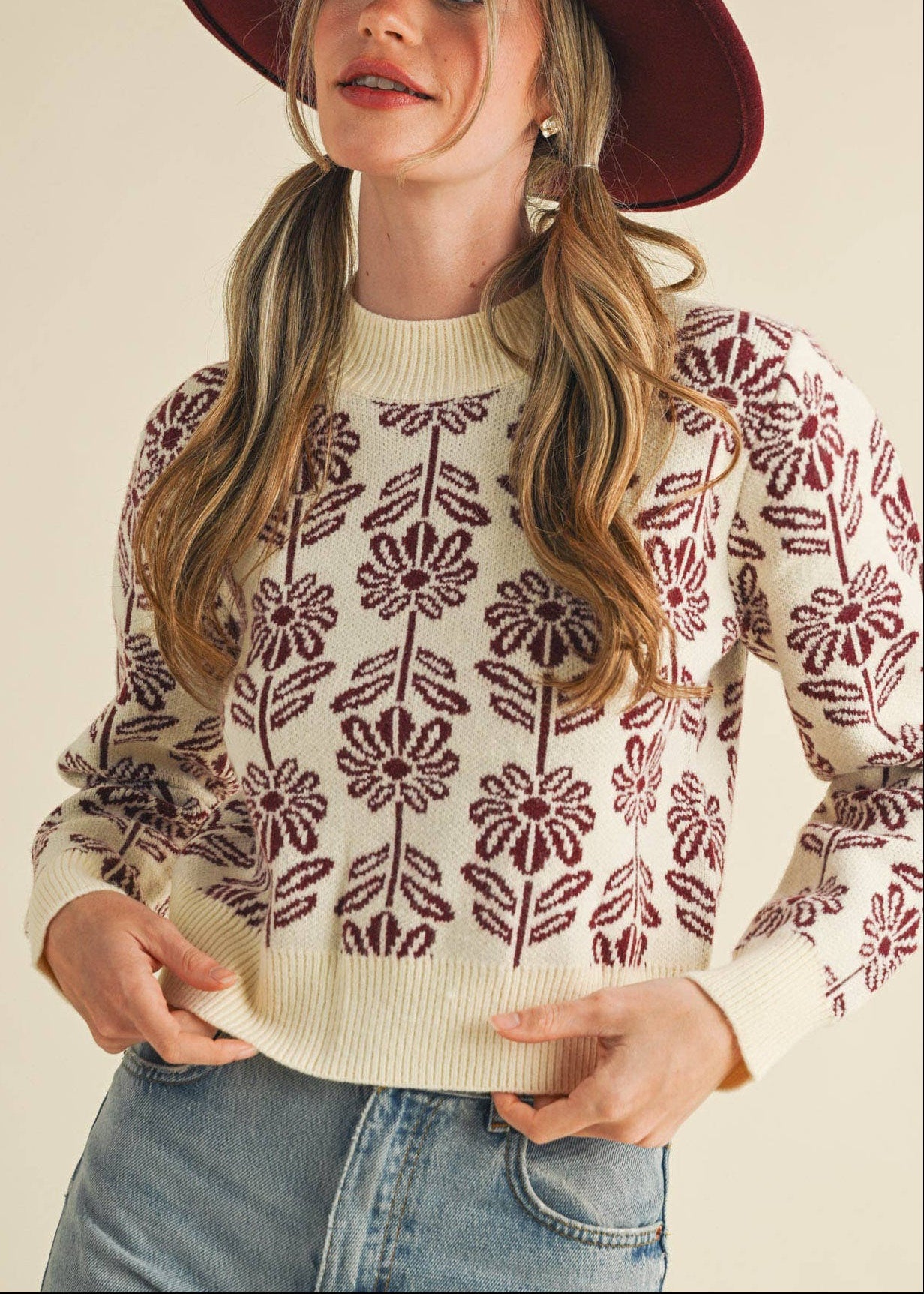 Floral Pattern Knit Sweater