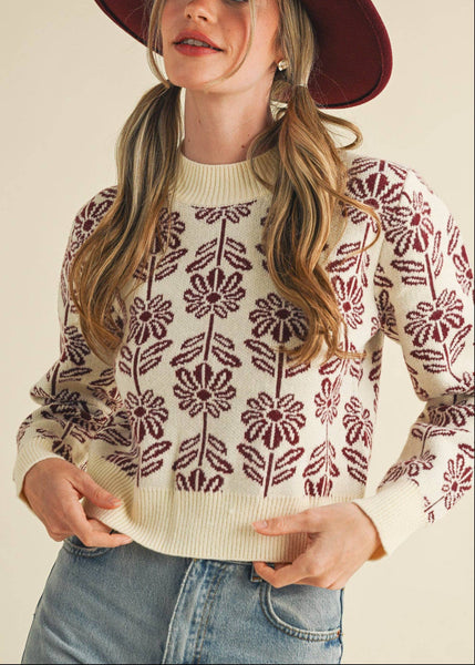 Floral Pattern Knit Sweater