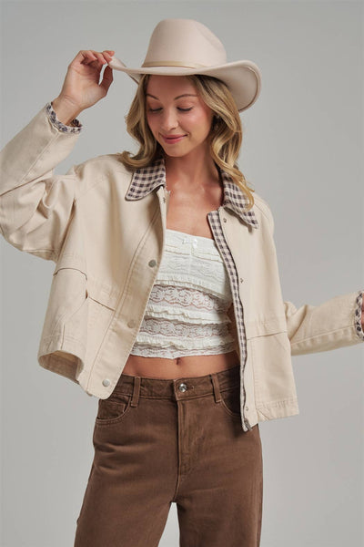 VINTAGE OXFORD CANVAS TWILL FALL JACKET_JLT00253-01: OLIVE/OATMEAL / S-M-L(2-2-2)