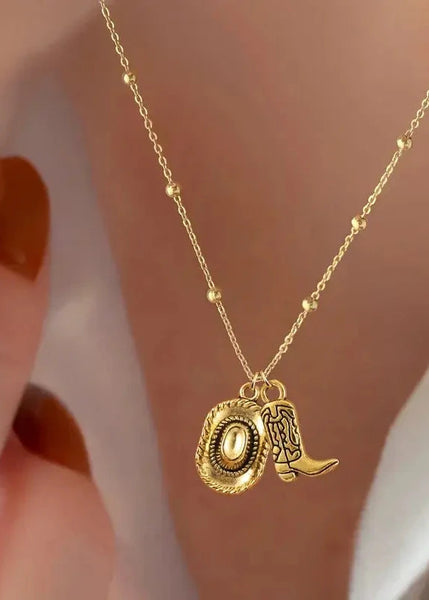 Western Gold Plated Necklace Jewelry Boot and Cowboy